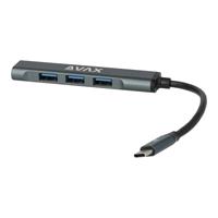 USB-C elosztó-HUB, 4 port, USB 3.0, AVAX 