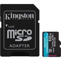 Memóriakártya, microSDXC, 512GB, C10/UHS-I/U3/V30/A2, Gen4, adapter, KINGSTON 