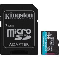 Memóriakártya, microSDXC, 64GB, C10/UHS-I/U3/V30/A2, Gen4, adapter, KINGSTON 