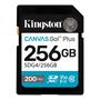 Memóriakártya, SDXC, 256GB, C10/UHS-I/U3/V30, Gen4,KINGSTON "Canvas Go! Plus"