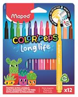 Filctoll készlet, 3,7 mm, kimosható, MAPED „Color`Peps Long Life 2”, 12 különböző szín