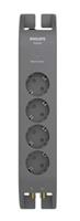 Elosztósor, 4 csatlakozóaljzat, túlfeszültség-védelemmel, 2 m kábel, PHILIPS, sötétszürke